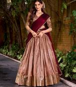Traditional Peach Dupion Silk With Zari Weaving Work Lehenga Choli