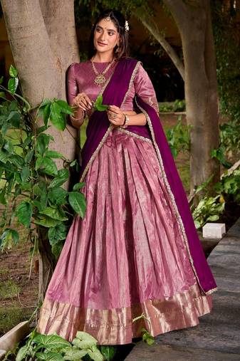 Traditional Pink Dupion Silk With Zari Weaving Work Lehenga Choli