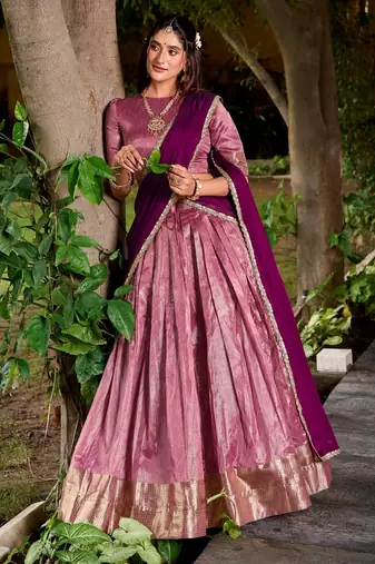 Traditional Pink Dupion Silk With Zari Weaving Work Lehenga Choli