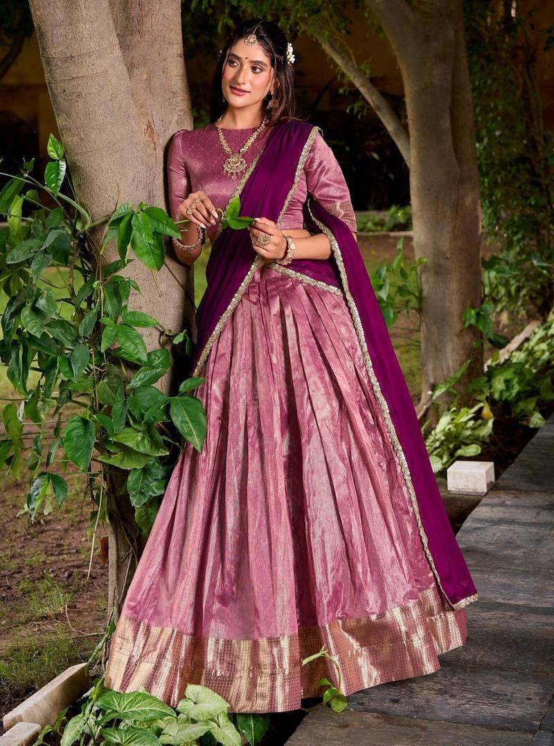 Traditional Pink Dupion Silk With Zari Weaving Work Lehenga Choli