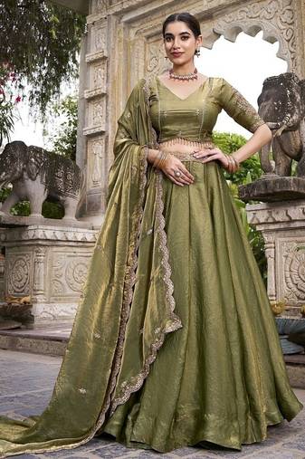 Mehendi Fendy With Sequence Embroidered Work Wedding Lehenga Choli
