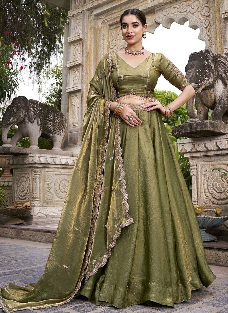 Mehendi Fendy With Sequence Embroidered Work Wedding Lehenga Choli