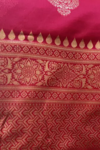  pink soft art silk banarasi jacuard work designer party wear saree with unstitched blouse piece