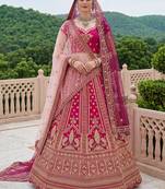 Classic Pink Multi Thread Work Silk Bridal Lehenga Choli With Double Dupatta