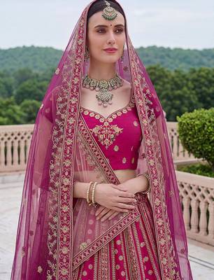 Classic Pink Multi Thread Work Silk Bridal Lehenga Choli With Double Dupatta 5