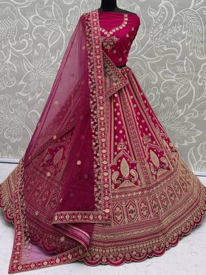 Classic Pink Multi Thread Work Silk Bridal Lehenga Choli With Double Dupatta 6