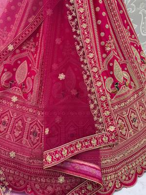 Classic Pink Multi Thread Work Silk Bridal Lehenga Choli With Double Dupatta 7