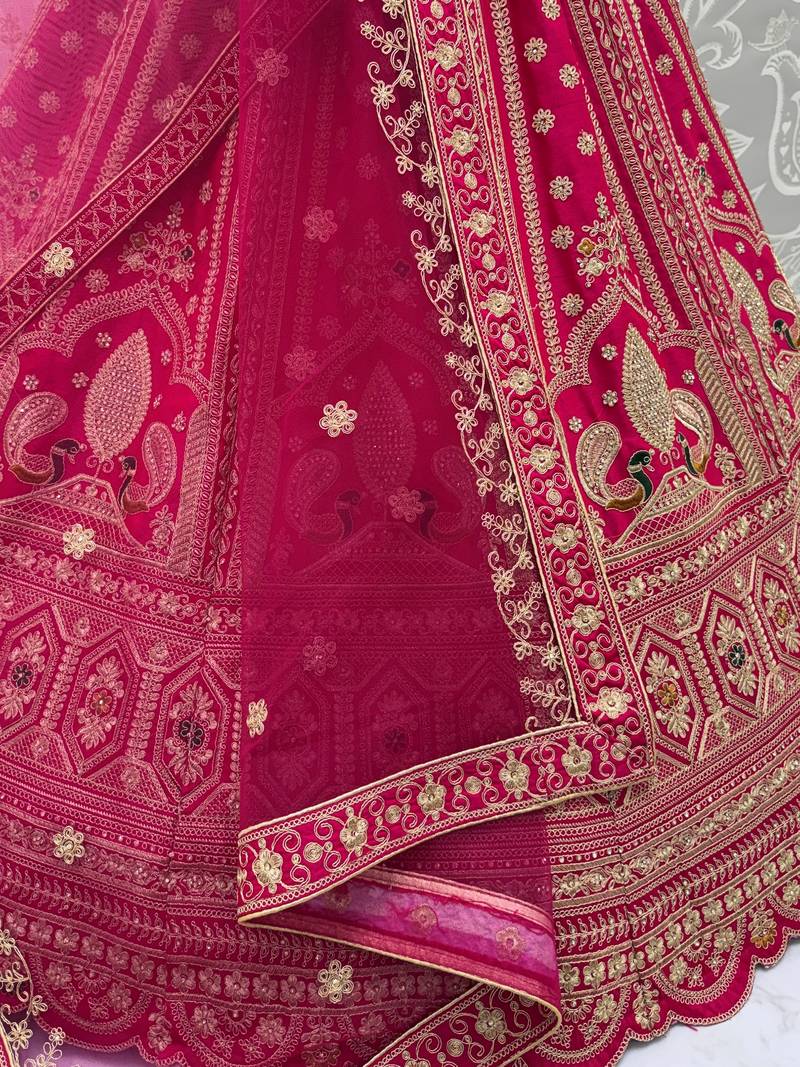 Classic Pink Multi Thread Work Silk Bridal Lehenga Choli With Double Dupatta