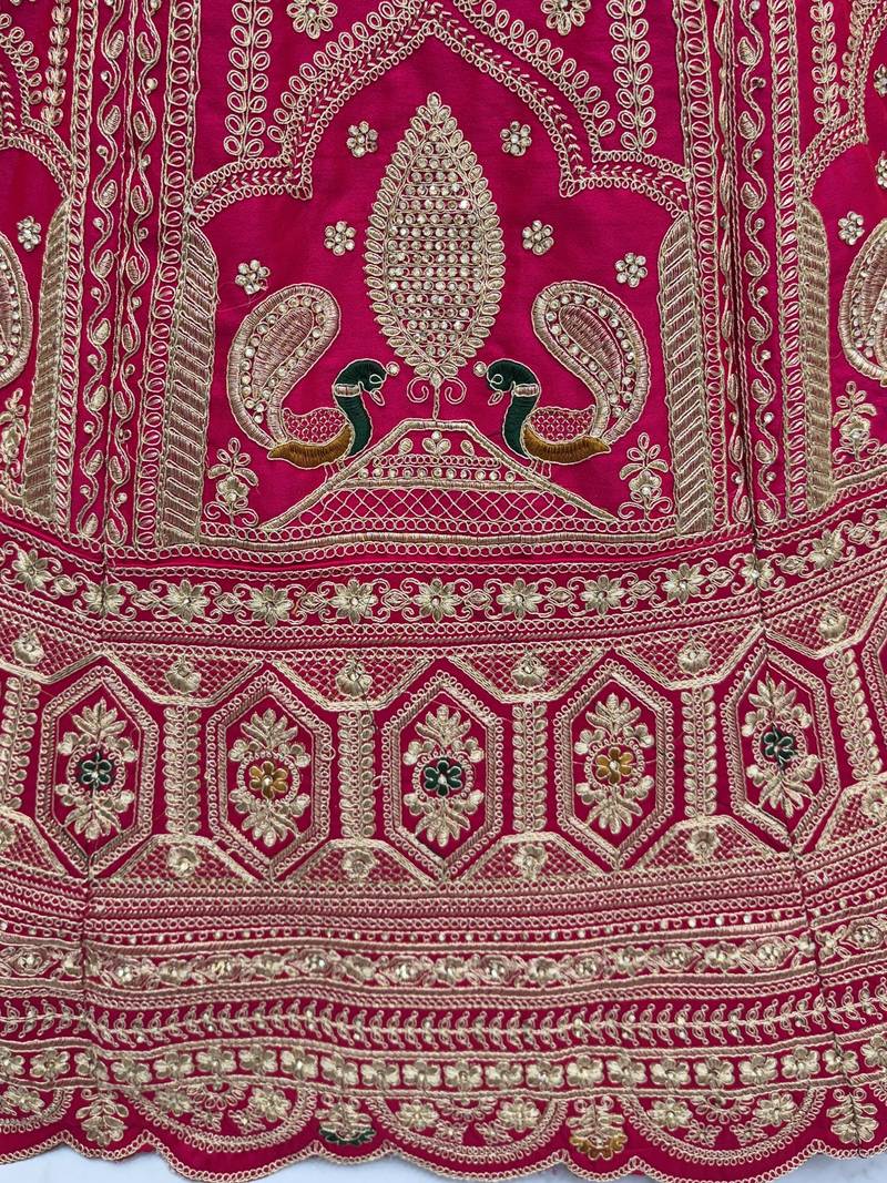 Classic Pink Multi Thread Work Silk Bridal Lehenga Choli With Double Dupatta
