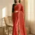 Red & black all over colorful printed japan satin saree with unstitched blouse