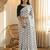 White & black color polka dots printed japan satin saree with unstitched blouse