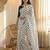 White & black color polka dots printed japan satin saree with unstitched blouse