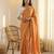 Orange & white color polka dots printed japan satin saree with unstitched blouse