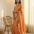 Orange & white color polka dots printed japan satin saree with unstitched blouse