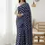 Neavy-blue & white color polka dots printed japan satin saree with unstitched blouse