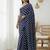 Neavy-blue & white color polka dots printed japan satin saree with unstitched blouse