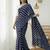 Neavy-blue & white color polka dots printed japan satin saree with unstitched blouse