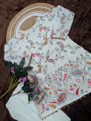 crepe silk blend embroidered kurti set with pant 2