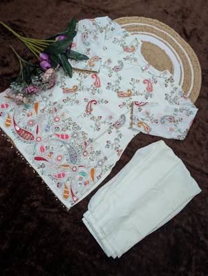 crepe silk blend embroidered kurti set with pant 3