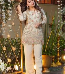 crepe silk blend embroidered kurti set with pant