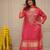 Women's pink stylish viscose kurta palazzo set with embroidery yoke & dupatta