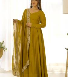 Ravishing Mustard Yellow Silk Anarkali Pant Suit With Sequins Dupatta