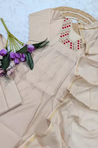  embroidered chanderi kurta set with pant & dupatta