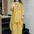 Elegant  yellow  crepe kurta palazzo set with embroidered yoke
