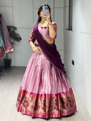 Wine  Color Silk Kalamkari Zari Weaving Border Lehenga Choli With Unstitched Blouse 2