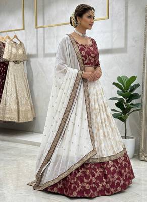 Off White Color Designer Jacquard Wedding Wear Trendy Lehenga Choli 1