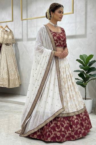 Off White Color Designer Jacquard Wedding Wear Trendy Lehenga Choli
