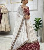 Off White Color Designer Jacquard Wedding Wear Trendy Lehenga Choli