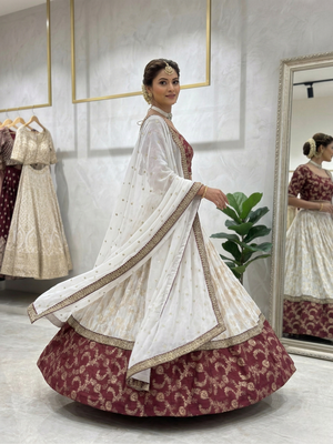 Off White Color Designer Jacquard Wedding Wear Trendy Lehenga Choli 2