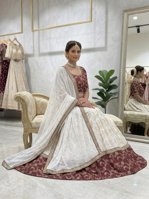 Off White Color Designer Jacquard Wedding Wear Trendy Lehenga Choli 3