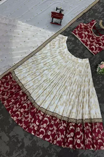 Off White Color Designer Jacquard Wedding Wear Trendy Lehenga Choli