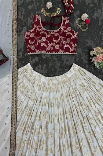Off White Color Designer Jacquard Wedding Wear Trendy Lehenga Choli