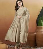 Elegant cream embroidered  anarkali kurta set with dupatta & pant
