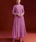 Pink Star Georgette Beads Embroidery Work Anarkali Kurta Pant Set with Dupatta