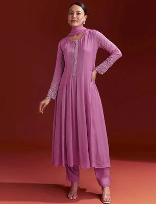 Pink Star Georgette Beads Embroidery Work Anarkali Kurta Pant Set with Dupatta 3