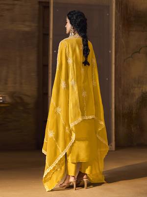 Yellow Art Silk Embroidery Sequence Work Kurta Pant Set with Dupatta 2
