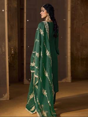 Green Art Silk Embroidery Sequence Work Kurta Pant Set with Dupatta 2