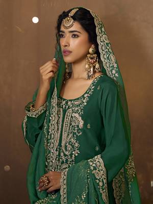 Green Art Silk Embroidery Sequence Work Kurta Pant Set with Dupatta 3