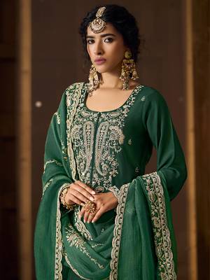 Green Art Silk Embroidery Sequence Work Kurta Pant Set with Dupatta 5