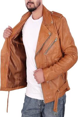men's brown lambskin leather biker jacket vintage inspired look 1