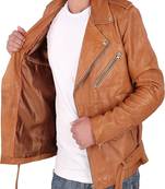 Qawach men pure genuine leather jacket lambskin winter vintage motorcycle biker bella brown