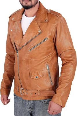 men's brown lambskin leather biker jacket vintage inspired look 2