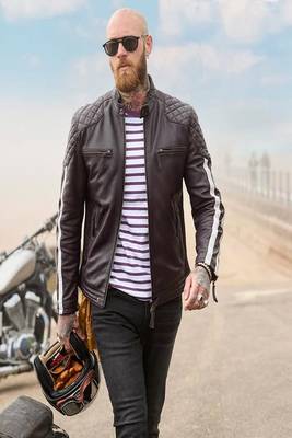 men's brown lambskin leather biker jacket classic moto zip style distinctive 1