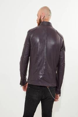 men's brown lambskin leather biker jacket classic moto zip style distinctive 2