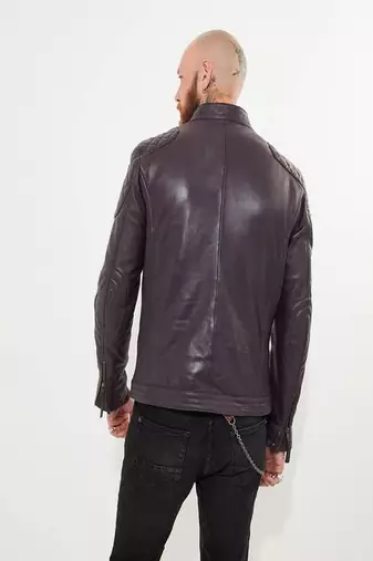 men's brown lambskin leather biker jacket classic moto zip style distinctive