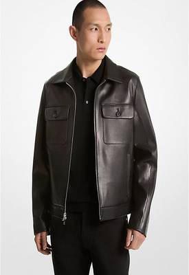 men's black lambskin leather trucker jacket rugged trucker style 1